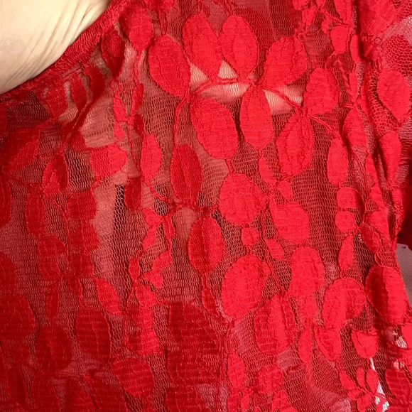 Free People 3/4‎ Sleeve Mesh Lace Overlay Dress Red Size 4 - Picture 7 of 10